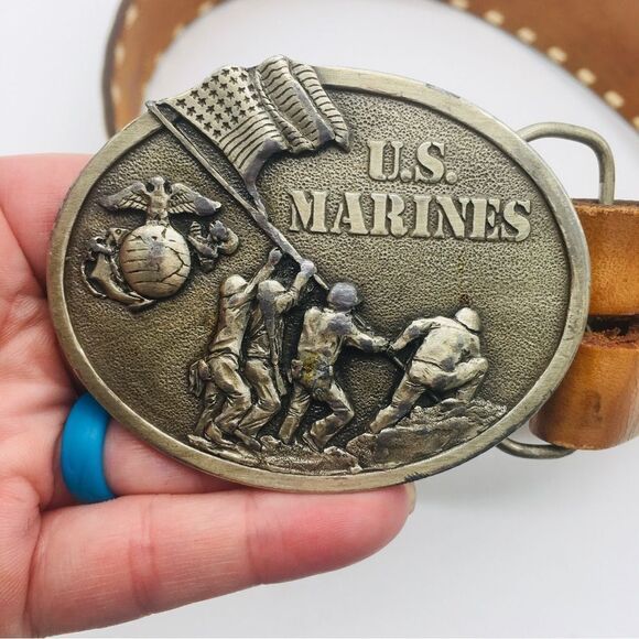 Vintage Motley’s Leather Hand Tooled Belt with US Marines Buckle - Picture 4 of 9